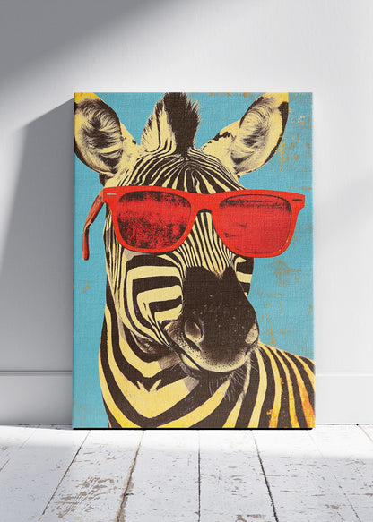 Cool Zebra Pop Art Poster & Canvas Print – Retro Sunglasses Animal Wall Art