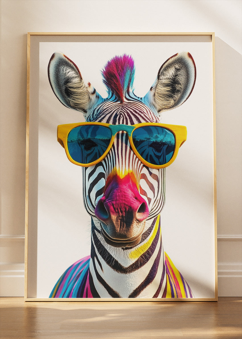 Cool Zebra With Sunglasses Canvas Print & Poster – Modern Pop Art Wall Decor