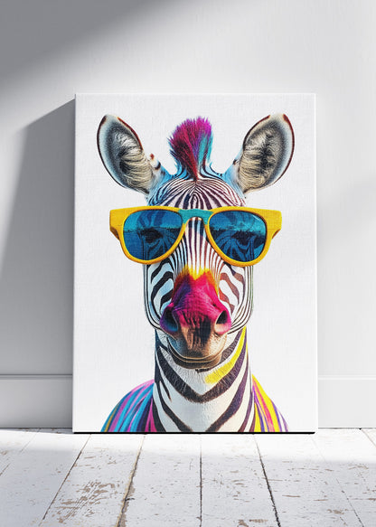 Cool Zebra With Sunglasses Canvas Print & Poster – Modern Pop Art Wall Decor