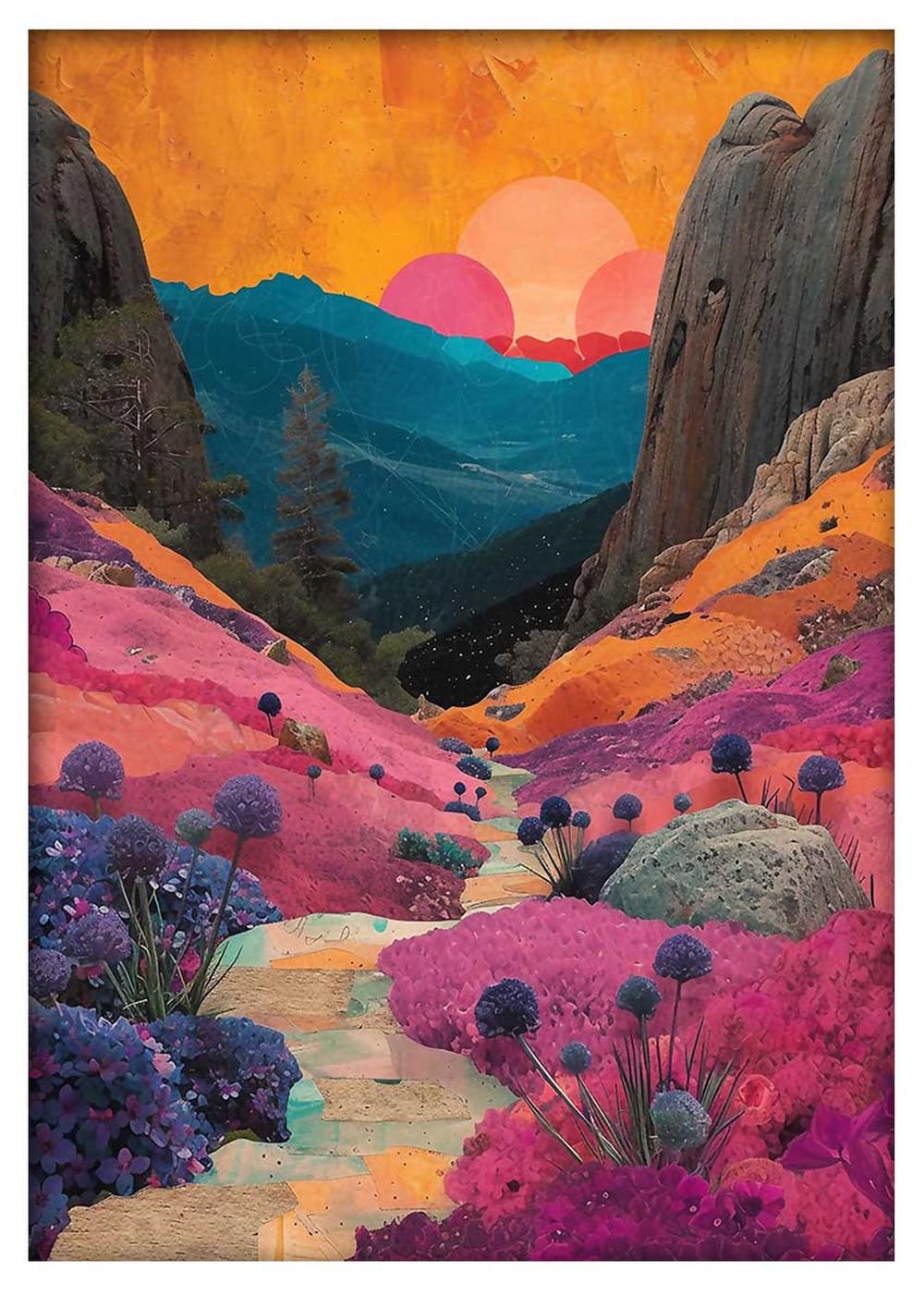 Cosmic Valley Bloom – Surreal Landscape Canvas & Poster Art – T802 – AiPrintLab