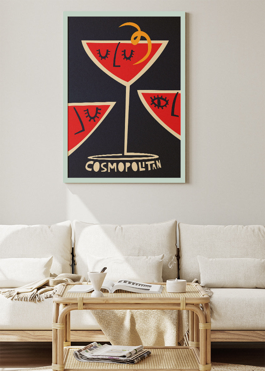 Cosmopolitan Art Deco Cocktail Poster & Canvas Print | Bold Modern Bar Wall Art