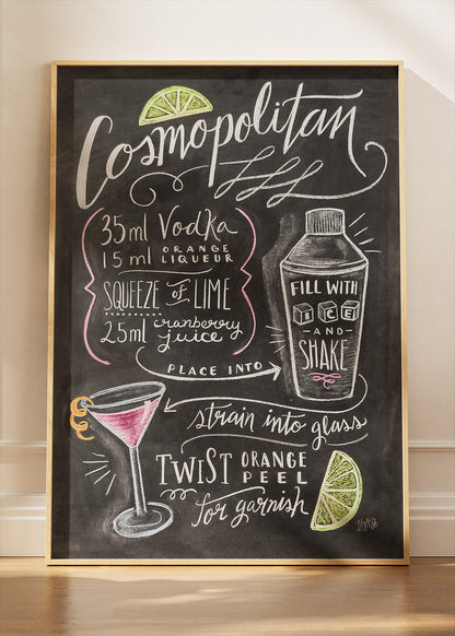 Cosmopolitan Chalkboard Cocktail Poster & Canvas Print | Handwritten Bar Wall Art
