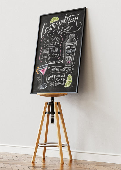 Cosmopolitan Chalkboard Cocktail Poster & Canvas Print | Handwritten Bar Wall Art
