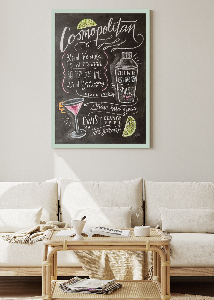 Cosmopolitan Chalkboard Cocktail Poster & Canvas Print | Handwritten Bar Wall Art