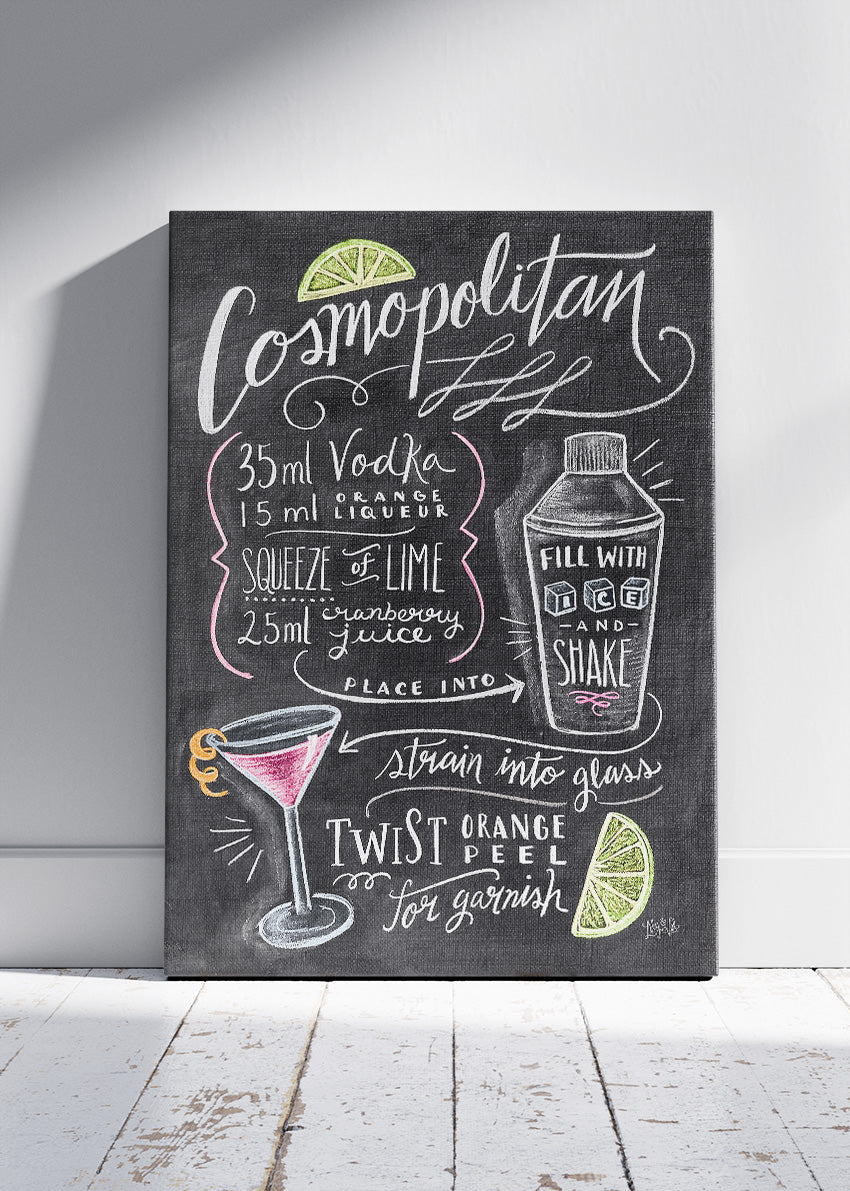 Cosmopolitan Chalkboard Cocktail Poster & Canvas Print | Handwritten Bar Wall Art