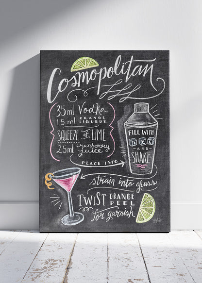 Cosmopolitan Chalkboard Cocktail Poster & Canvas Print | Handwritten Bar Wall Art