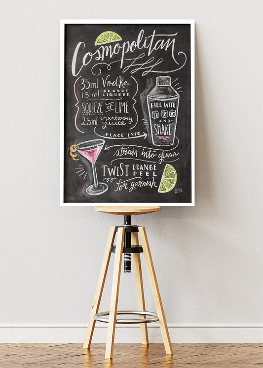 Cosmopolitan Chalkboard Cocktail Poster & Canvas Print | Handwritten Bar Wall Art