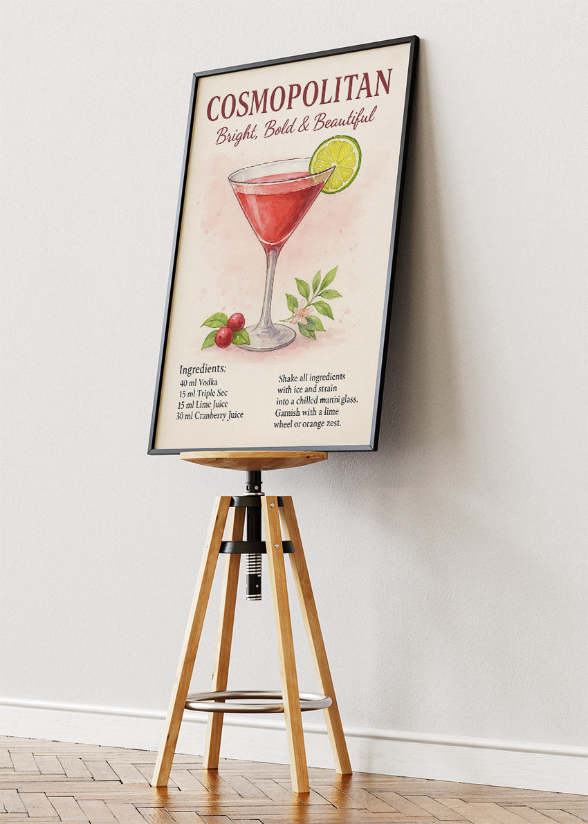 Cosmopolitan Elegant Cocktail Poster & Canvas Print | Watercolor Bar Wall Art