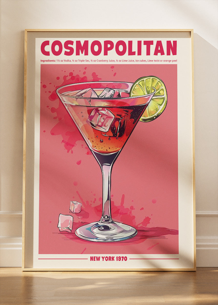 Cosmopolitan Modern Cocktail Poster & Canvas Print | Retro Bar Wall Art