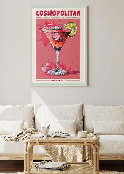 Cosmopolitan Modern Cocktail Poster & Canvas Print | Retro Bar Wall Art