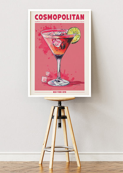 Cosmopolitan Modern Cocktail Poster & Canvas Print | Retro Bar Wall Art