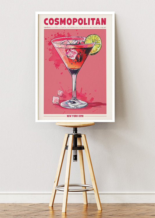 Cosmopolitan Modern Cocktail Poster & Canvas Print | Retro Bar Wall Art