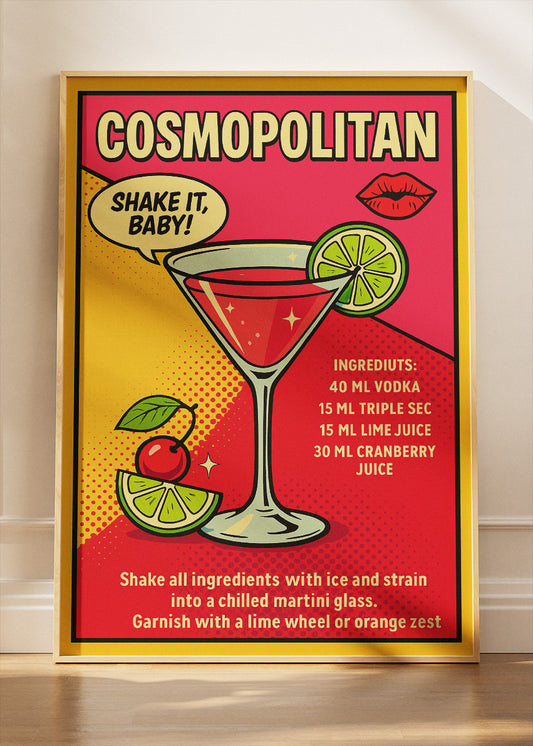 Cosmopolitan Pop Art Cocktail Poster & Canvas Print | Retro Bar Wall Art