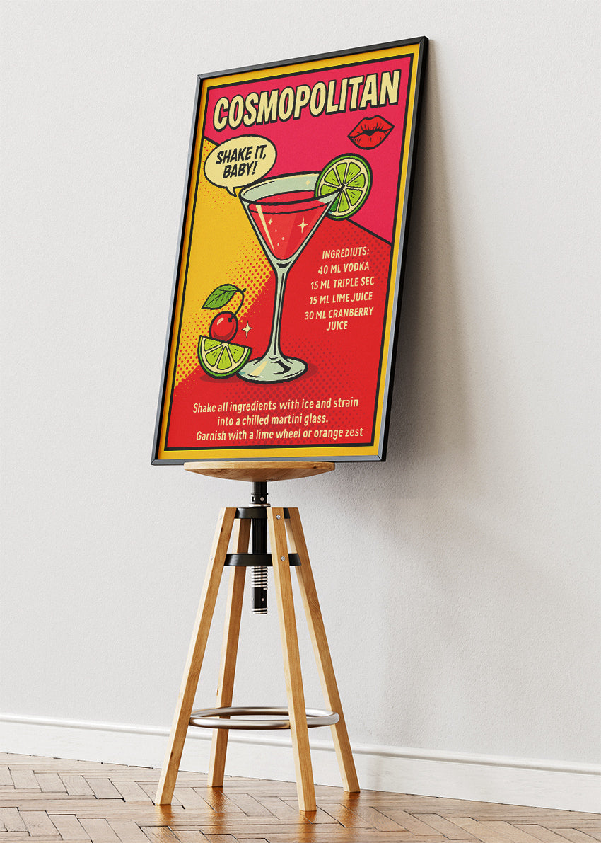Cosmopolitan Pop Art Cocktail Poster & Canvas Print | Retro Bar Wall Art