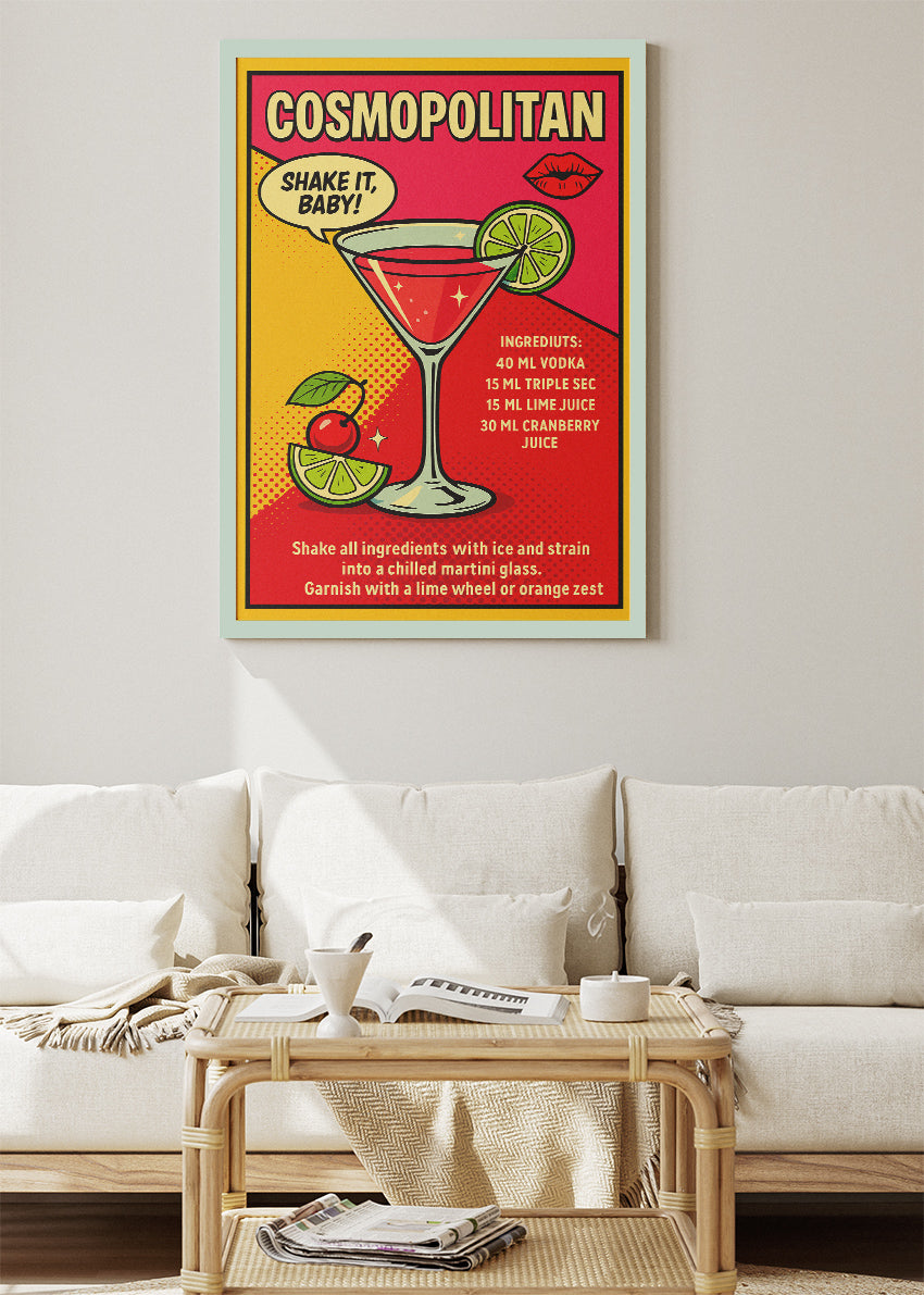 Cosmopolitan Pop Art Cocktail Poster & Canvas Print | Retro Bar Wall Art