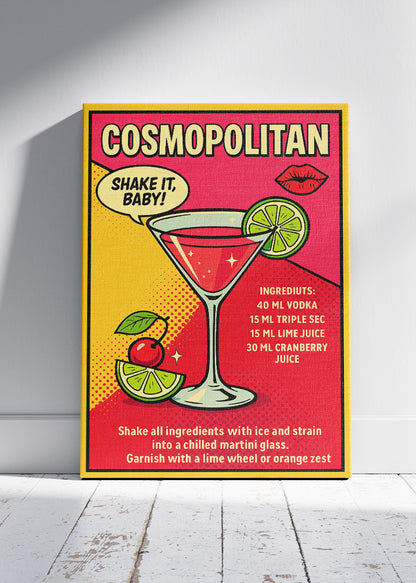 Cosmopolitan Pop Art Cocktail Poster & Canvas Print | Retro Bar Wall Art