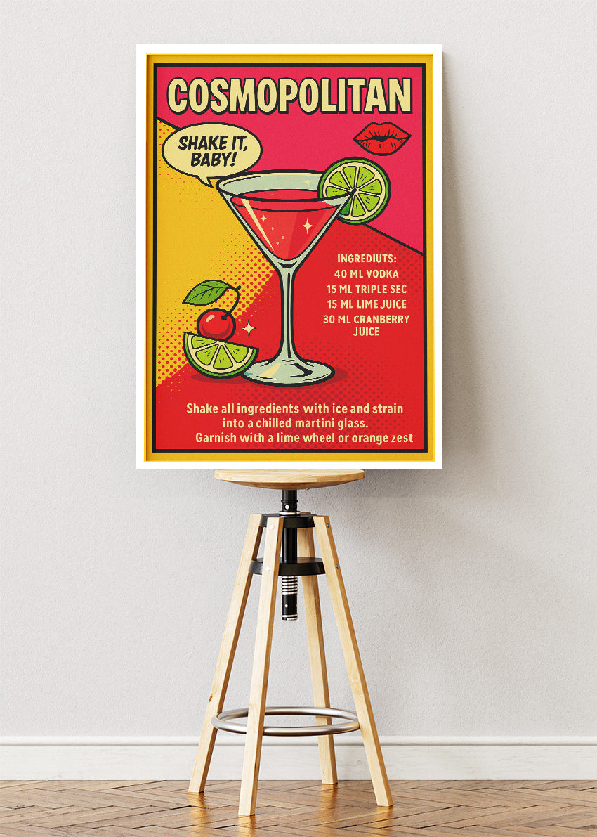 Cosmopolitan Pop Art Cocktail Poster & Canvas Print | Retro Bar Wall Art