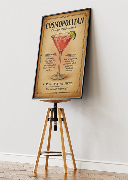 Cosmopolitan Vintage Cocktail Poster & Canvas Print | Classic Bar Wall Art