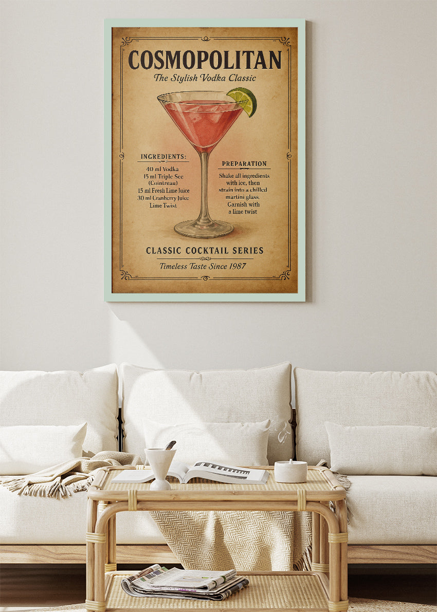 Cosmopolitan Vintage Cocktail Poster & Canvas Print | Classic Bar Wall Art