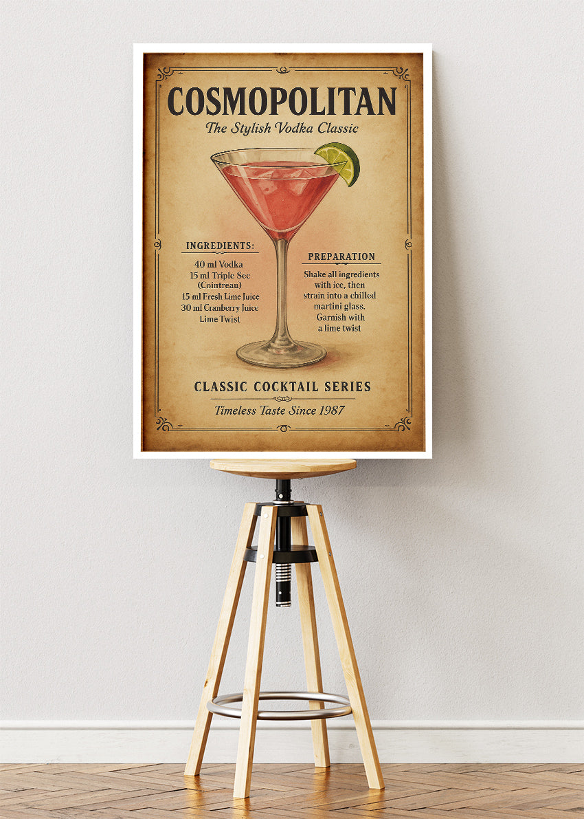 Cosmopolitan Vintage Cocktail Poster & Canvas Print | Classic Bar Wall Art