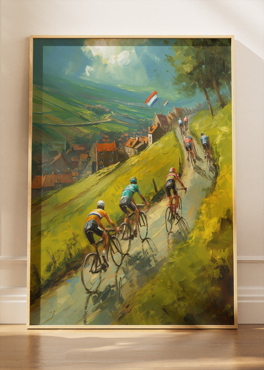 Countryside Hill Cycling Poster & Canvas Art Print – Riders Through Green Valleys