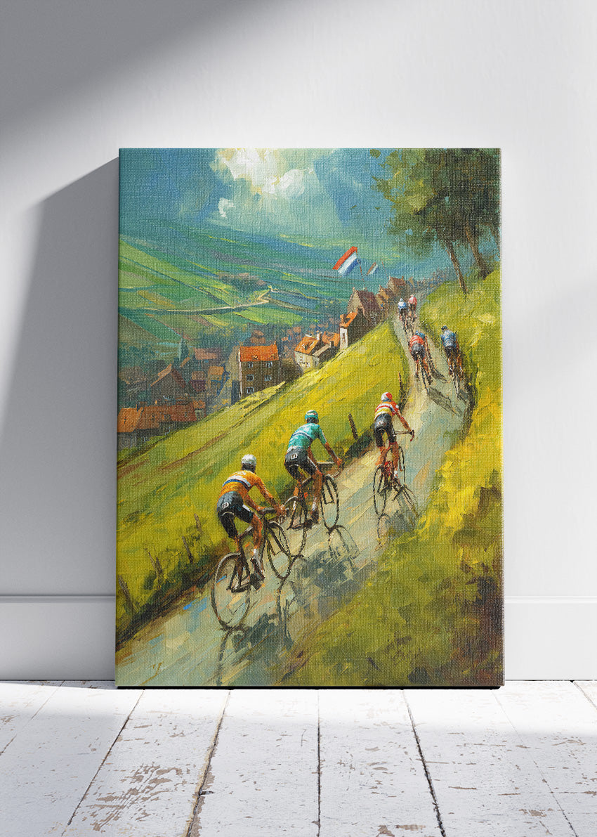 Countryside Hill Cycling Poster & Canvas Art Print – Riders Through Green Valleys