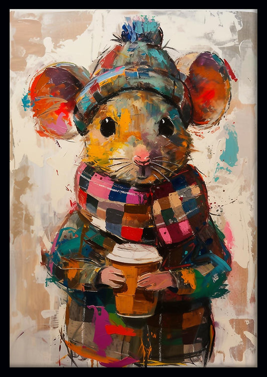 Cozy Winter Mouse with Coffee – Whimsical Animal Canvas & Poster Wall Art – T901 – AiPrintLab