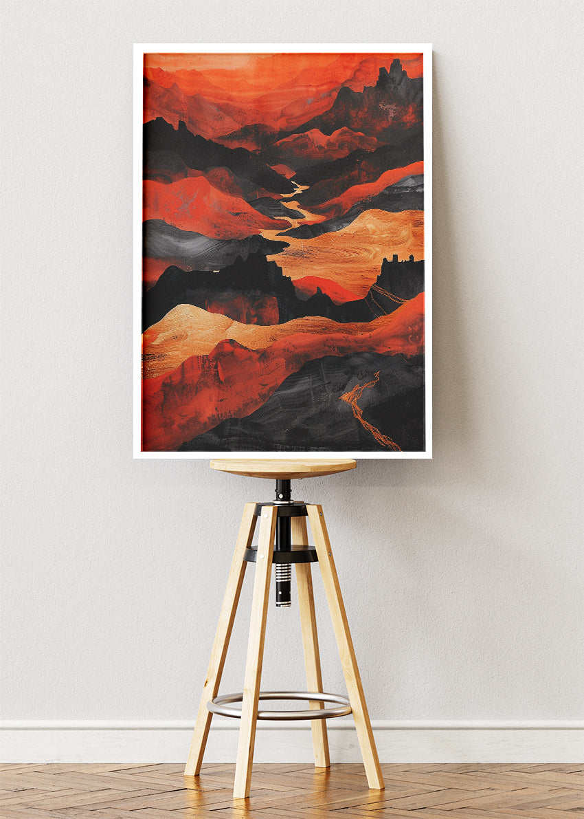 Crimson Canyon Flow – Bold Abstract Desert Landscape Canvas & Poster Print – AI PRINT LAB