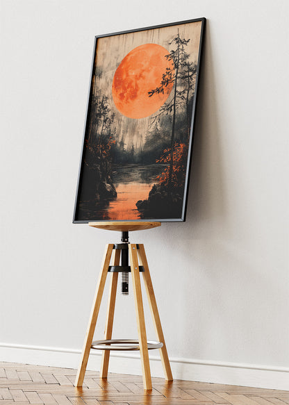 Crimson Moon Over Misty Forest Lake – Dramatic Night Landscape Wall Art Poster & Canvas – AI PRINT LAB
