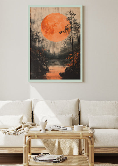 Crimson Moon Over Misty Forest Lake – Dramatic Night Landscape Wall Art Poster & Canvas – AI PRINT LAB