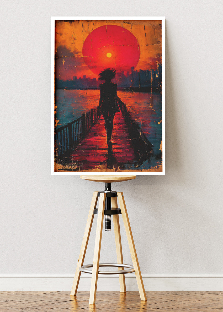 Crimson Sunset Silhouette Pier Canvas & Poster Print – AI PRINT LAB
