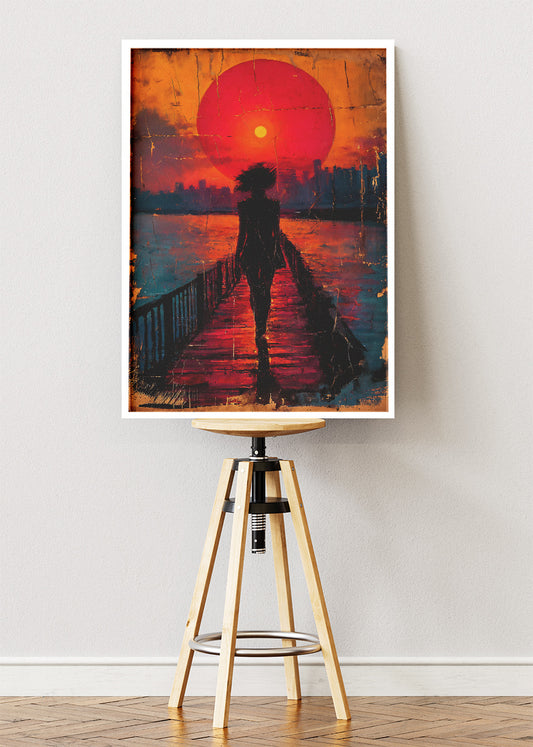 Crimson Sunset Silhouette Pier Canvas & Poster Print – AI PRINT LAB