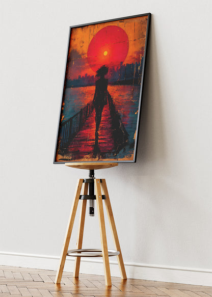 Crimson Sunset Silhouette Pier Canvas & Poster Print – AI PRINT LAB