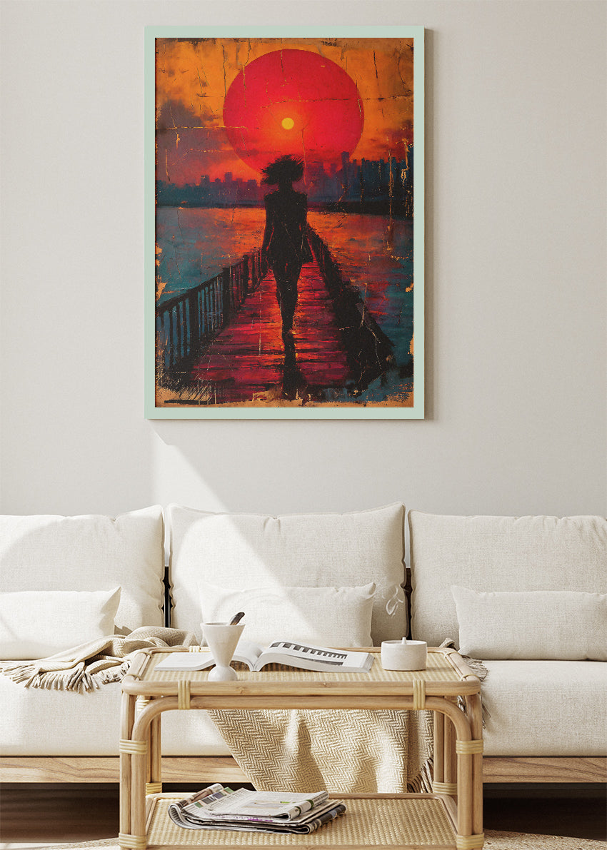 Crimson Sunset Silhouette Pier Canvas & Poster Print – AI PRINT LAB