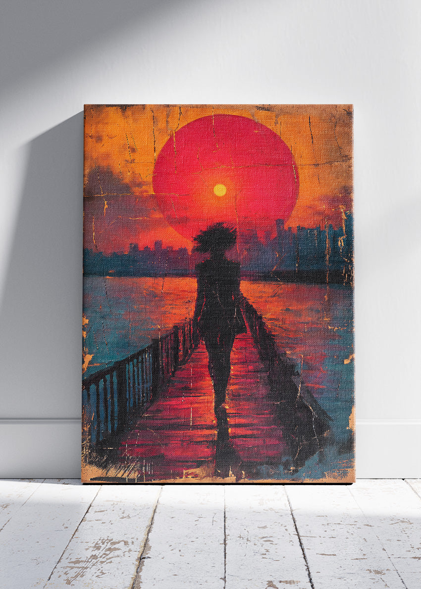 Crimson Sunset Silhouette Pier Canvas & Poster Print – AI PRINT LAB