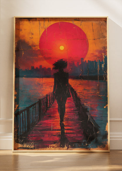 Crimson Sunset Silhouette Pier Canvas & Poster Print – AI PRINT LAB