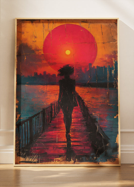 Crimson Sunset Silhouette Pier Canvas & Poster Print – AI PRINT LAB