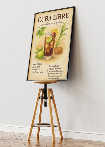 Cuba Libre Botanical Vintage Cocktail Poster & Canvas Print | Freedom in a Glass Wall Art