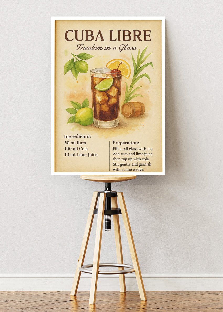 Cuba Libre Botanical Vintage Cocktail Poster & Canvas Print | Freedom in a Glass Wall Art