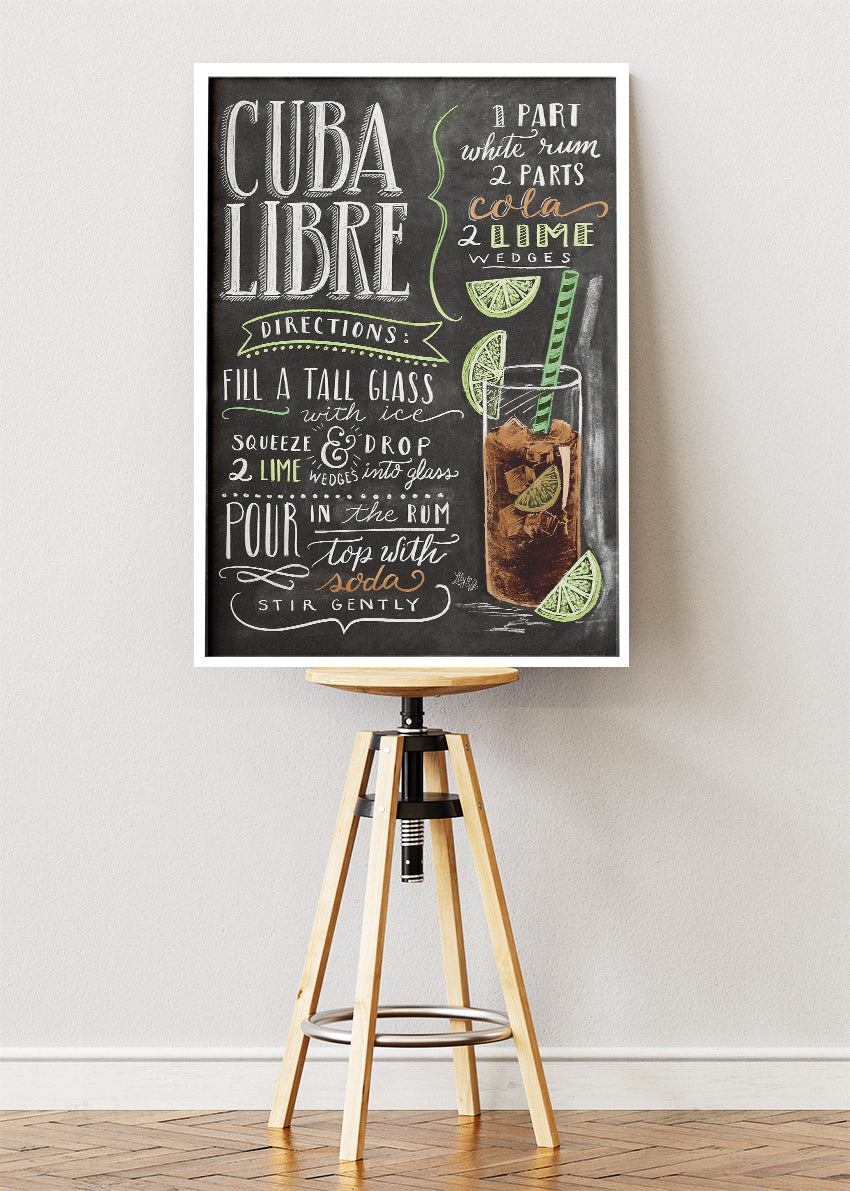Cuba Libre Cocktail Poster & Canvas Print | Chalkboard Bar Wall Art