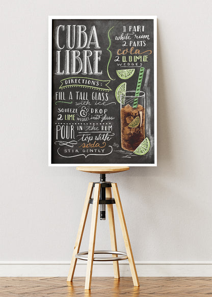 Cuba Libre Cocktail Poster & Canvas Print | Chalkboard Bar Wall Art
