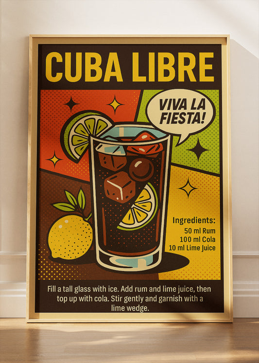 Cuba Libre Pop Art Cocktail Poster & Canvas Print | Viva La Fiesta Wall Art