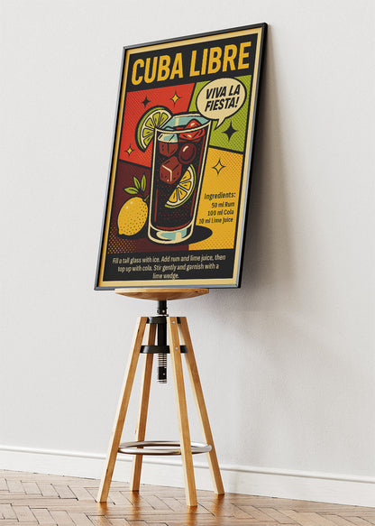 Cuba Libre Pop Art Cocktail Poster & Canvas Print | Viva La Fiesta Wall Art