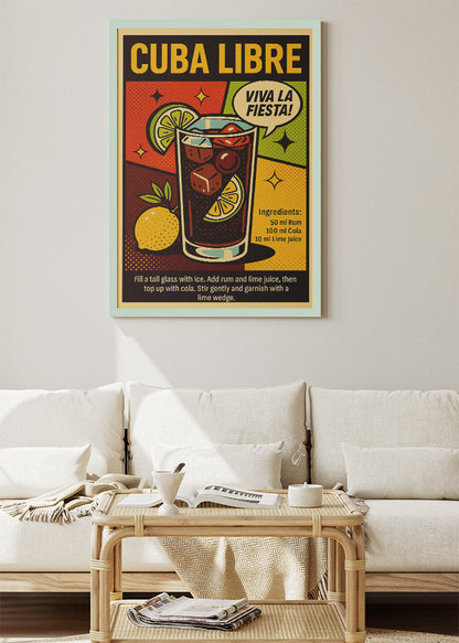 Cuba Libre Pop Art Cocktail Poster & Canvas Print | Viva La Fiesta Wall Art