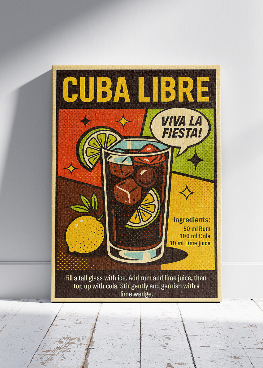 Cuba Libre Pop Art Cocktail Poster & Canvas Print | Viva La Fiesta Wall Art