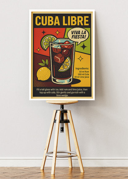 Cuba Libre Pop Art Cocktail Poster & Canvas Print | Viva La Fiesta Wall Art