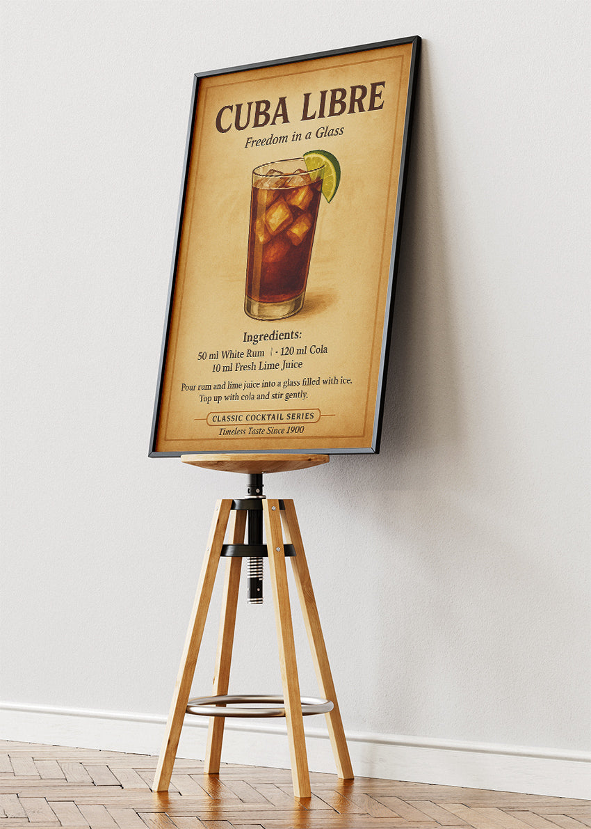 Cuba Libre Vintage Cocktail Poster & Canvas Print | Classic Bar Wall Art