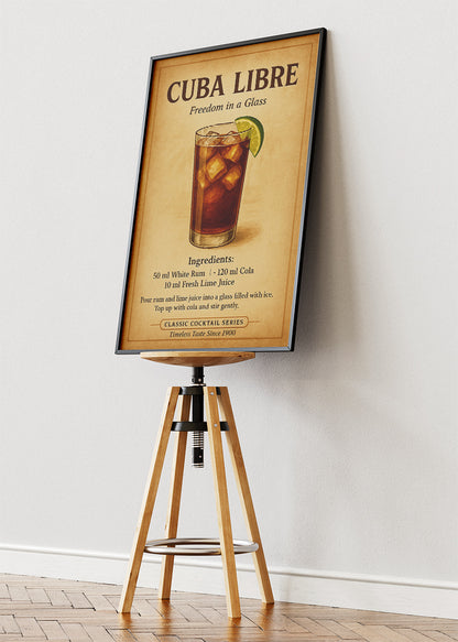 Cuba Libre Vintage Cocktail Poster & Canvas Print | Classic Bar Wall Art
