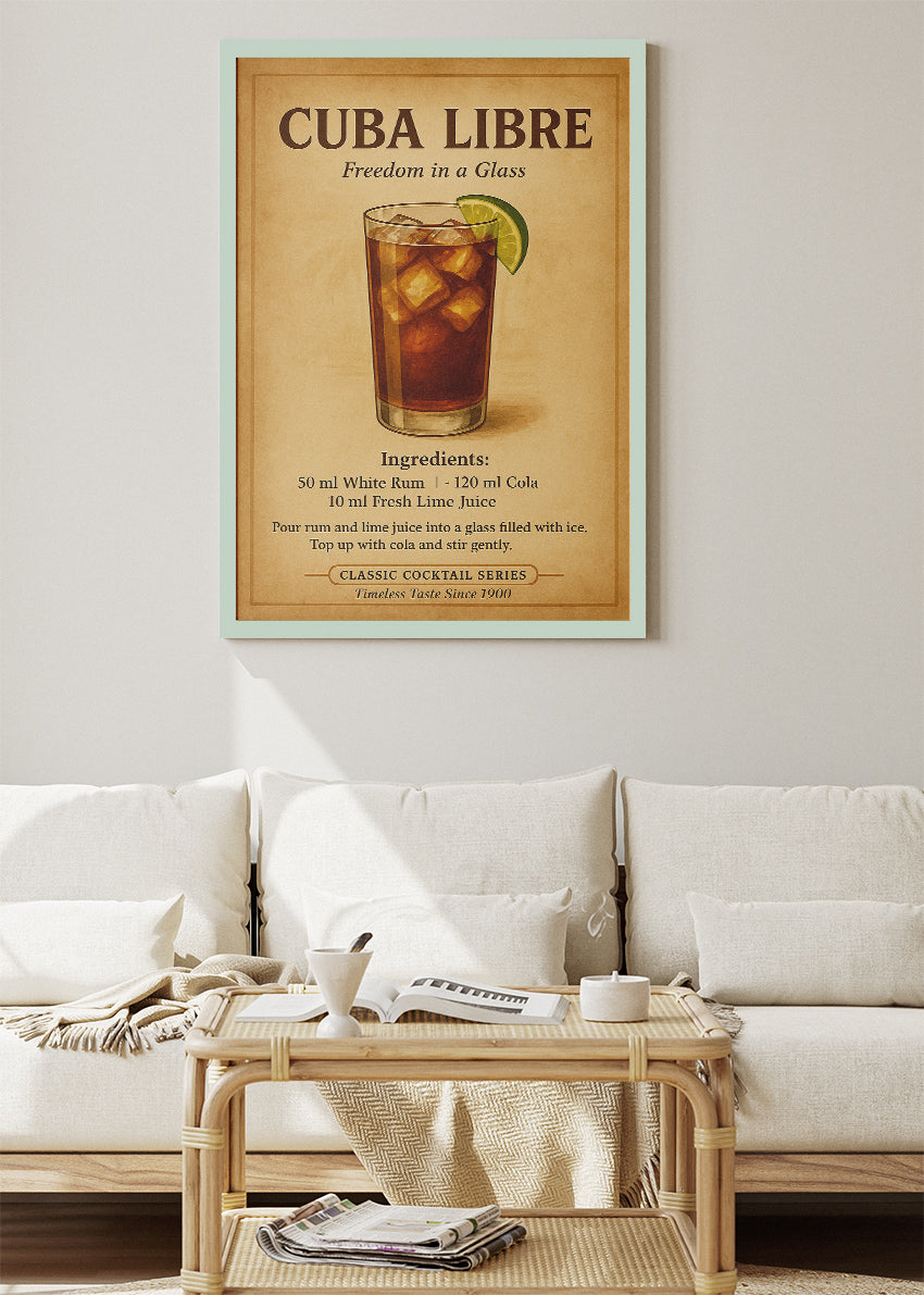 Cuba Libre Vintage Cocktail Poster & Canvas Print | Classic Bar Wall Art