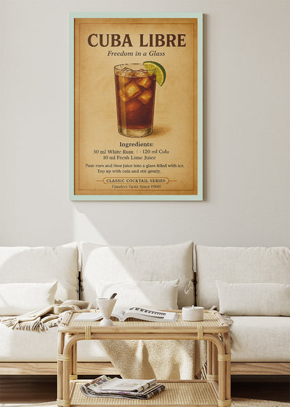 Cuba Libre Vintage Cocktail Poster & Canvas Print | Classic Bar Wall Art